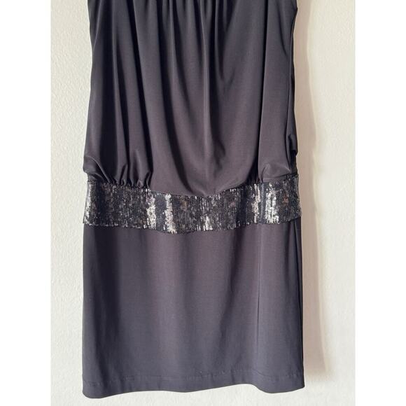 Vintage Adrianna Papell Size 6 Blouson Black Mini Dress Sequin Open Back Sexy - Picture 5 of 8